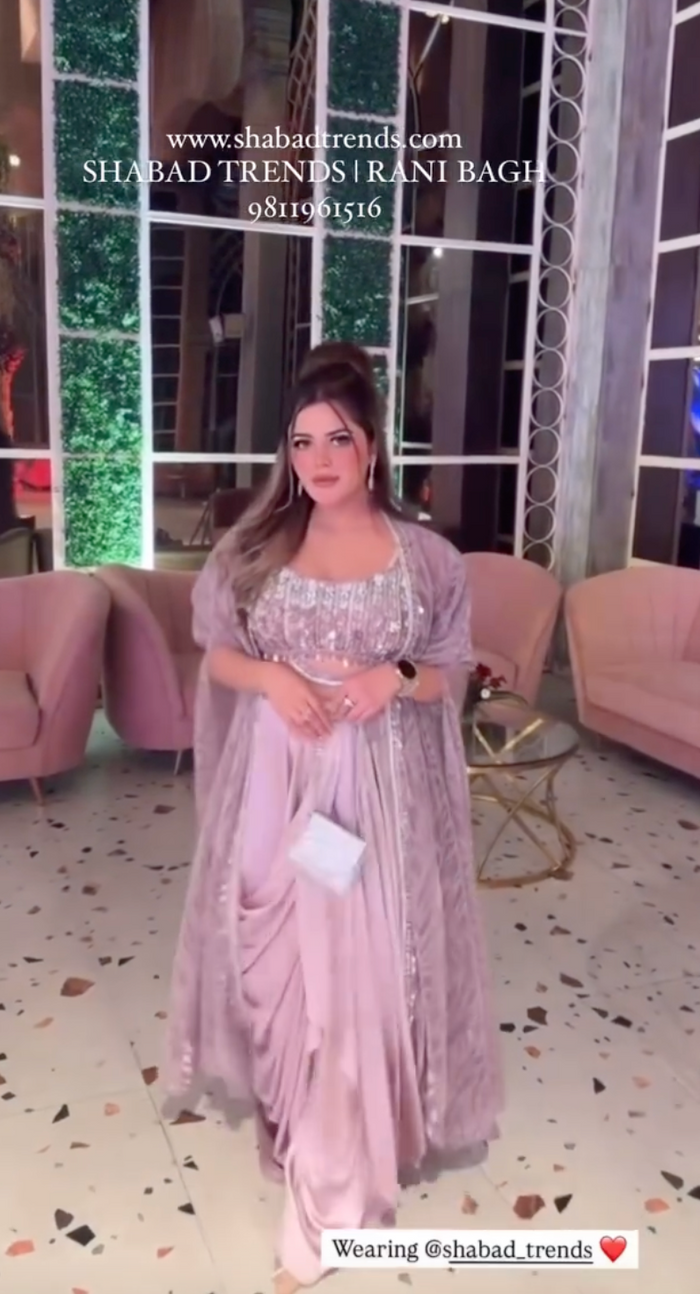Elegant Satin Skirt with Handwork Blouse & Long Jacket – Perfect for Any Occasion