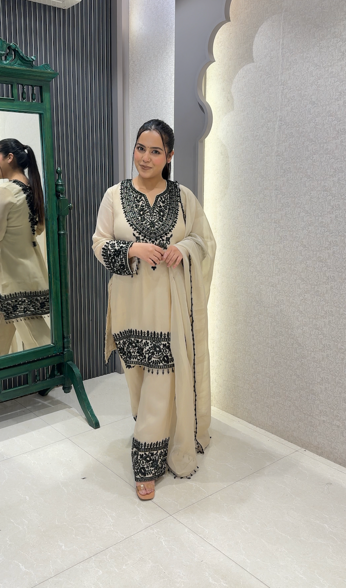 Shimmer Silk Suit with Beads Handwork