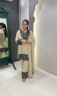 Shimmer Silk Suit with Beads Handwork