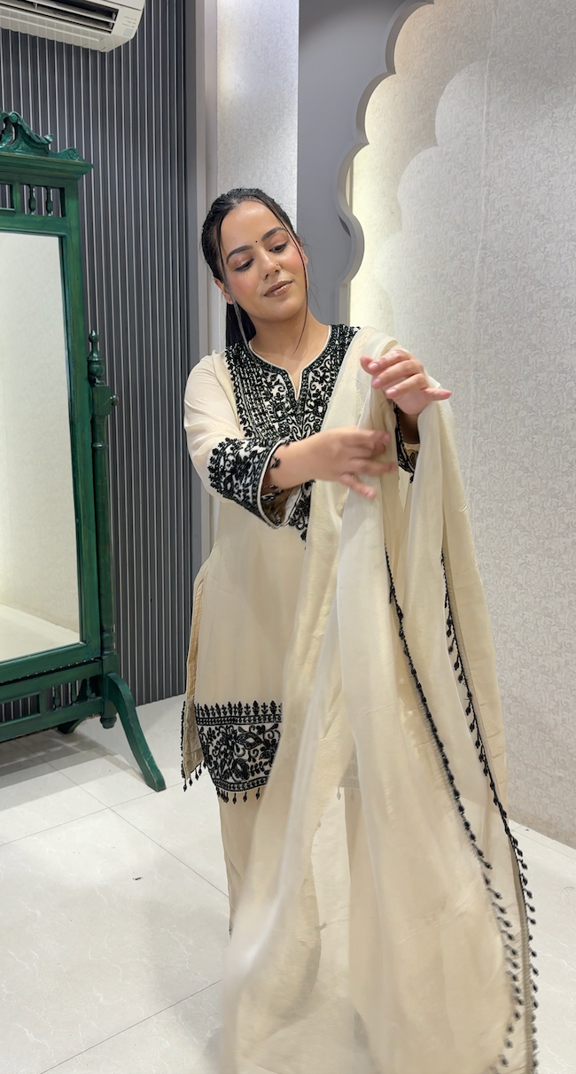 Shimmer Silk Suit with Beads Handwork