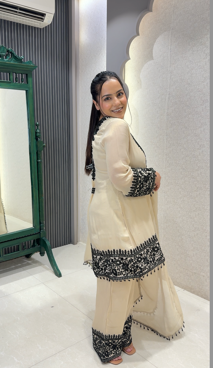 Shimmer Silk Suit with Beads Handwork