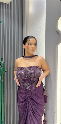 Handwork Corset with Crepe Saree Set