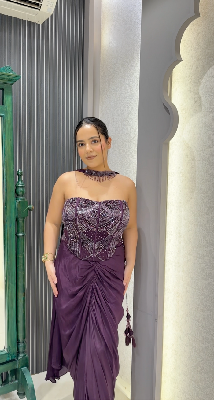 Handwork Corset with Crepe Saree Set