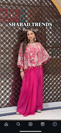 Short Kaftan with Handwork Pearl Detailing & Crepe Bottom –