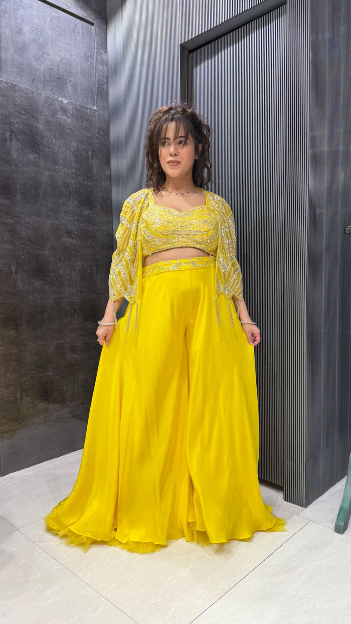 Elegant Crepe Bottom Handwork Blouse – Silk Fabric Indo-Western Chic