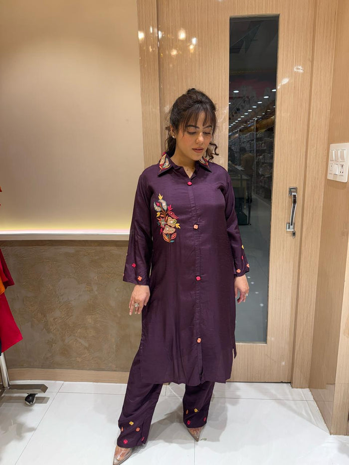 Luxurious Korean Silk Co-ord Set with Hand Embroidery – Elegance Redefined