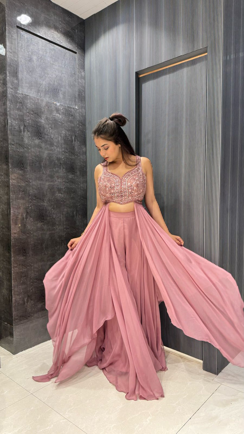 Elegant Indo-Western Ensemble with Handcrafted Pearl and Mirror Work