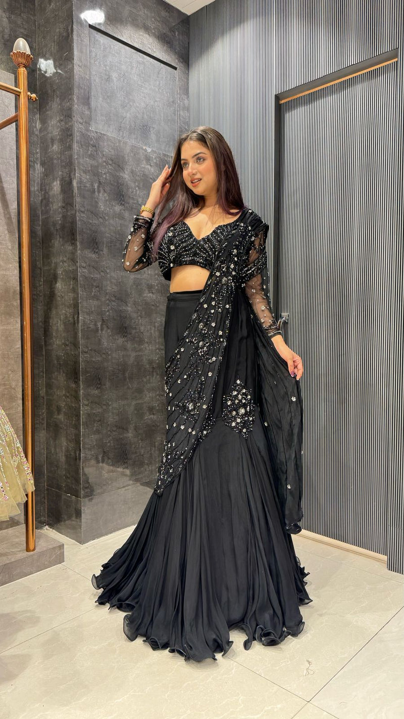 Chinon Lehenga with Intricately Handworked Blouse