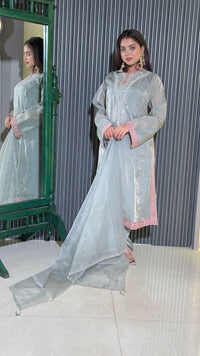 Ethereal Tissue Shimmer Suit – Elegant Festive Ensemble