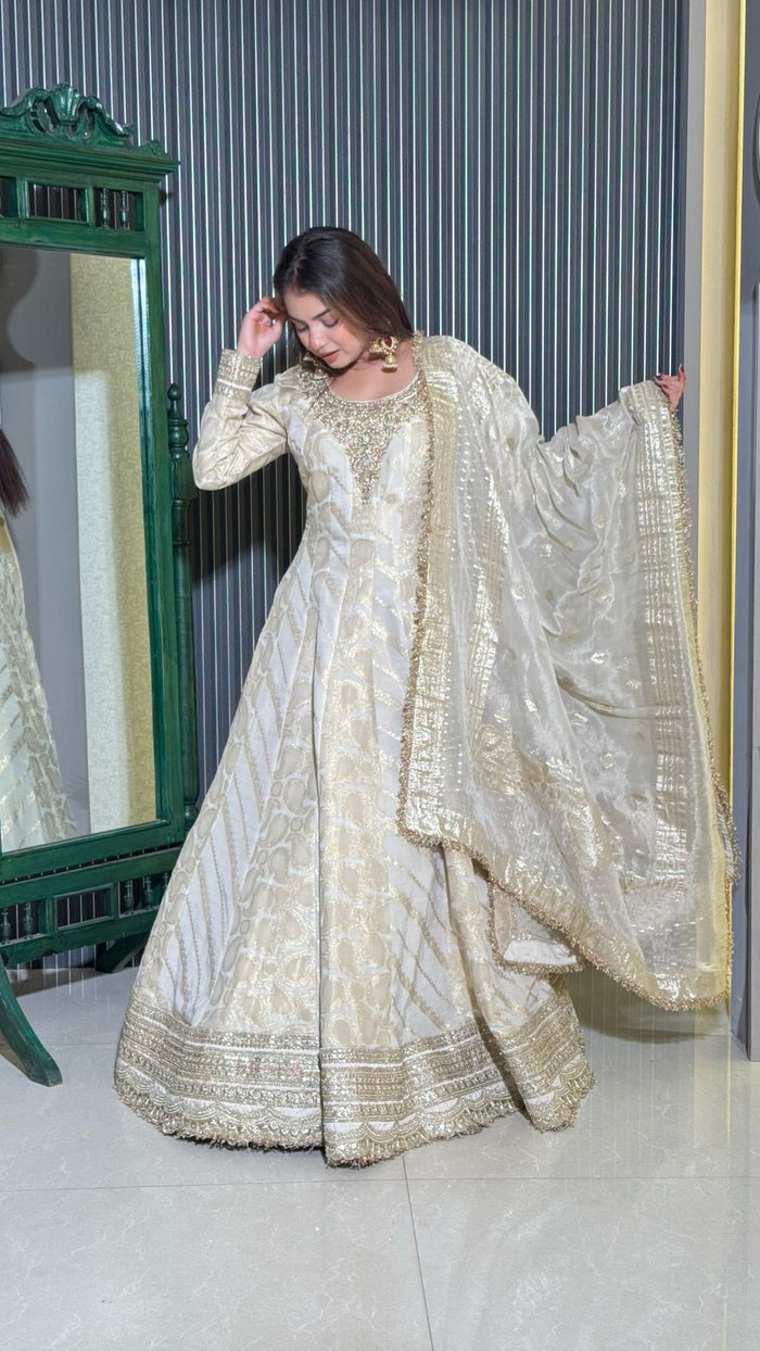 Regal Banarasi Silk Gown – Timeless Tradition with a Modern Twist