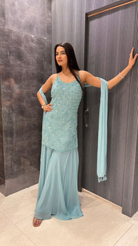 Celestial Bloom: Georgette Suit with Sequin, Cutdana & Pearl Detailing