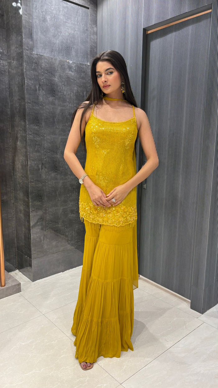 Twilight Glimmer: Georgette Suit with Sequin Handwork