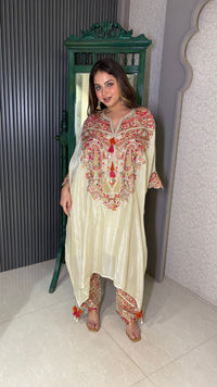 Kashmiri Embroidery Kaftan Coord Set in Shimmer Organza