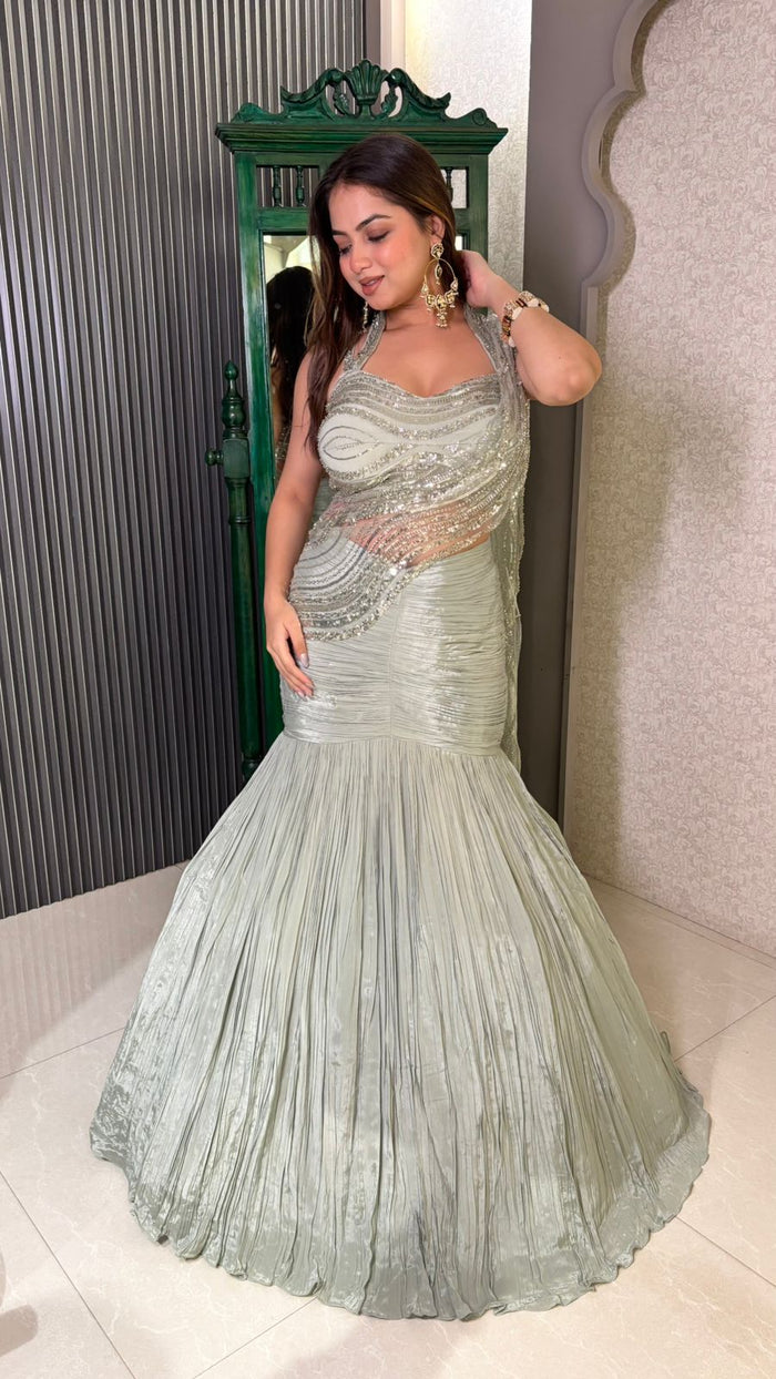Starlit Grace: Hand Sequin Chinon Lehenga Set