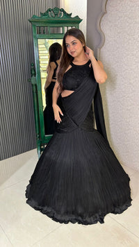 Velvet Rose: Satin Lehenga Set with Hand-Embroidered Blouse