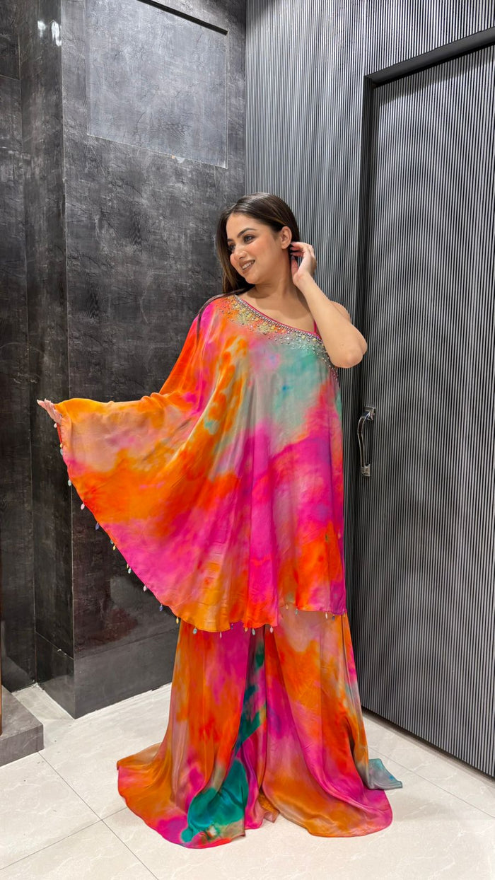 Chic Indo-Western Set in Crepe with Zarkan Work Detailing