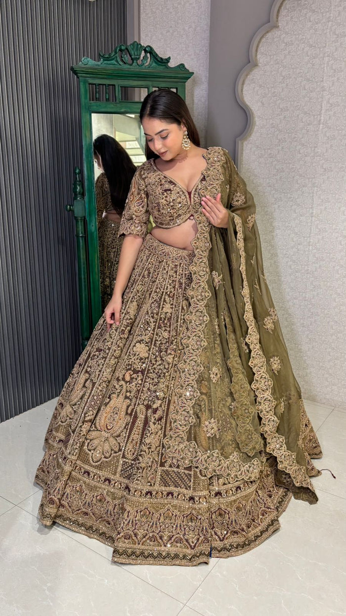 Elegant Organza Lehenga with Dori, Pearl & Sequin Work