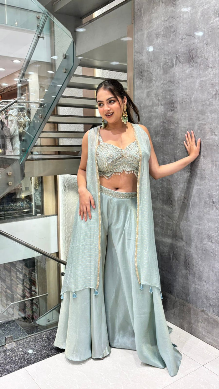Indo-Western 3 Piece Set with Sequin Handwork – Sizes Upto 40