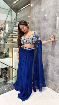 Indo-Western 3 Piece Set in Crepe with Mirror Work & Shimmer