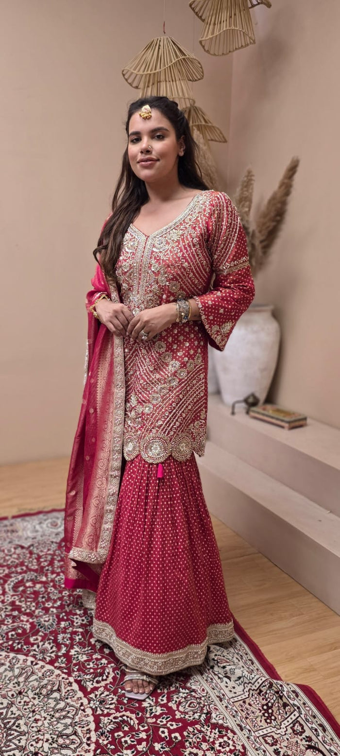 Varanasi Silk Suit with Dabka, Sequin & Cut Dana Handwork