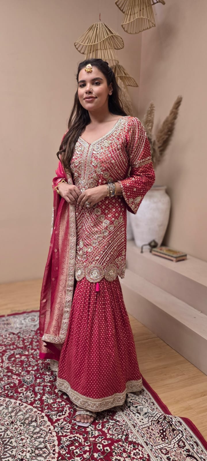 Varanasi Silk Suit with Dabka, Sequin & Cut Dana Handwork