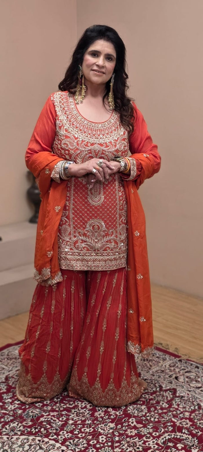 Chinon Crepe Suit with Dabka & Zari Work – Sizes Upto 44