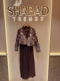 Elegant Handwork Short Jacket Set with Draped Skirt and Belt