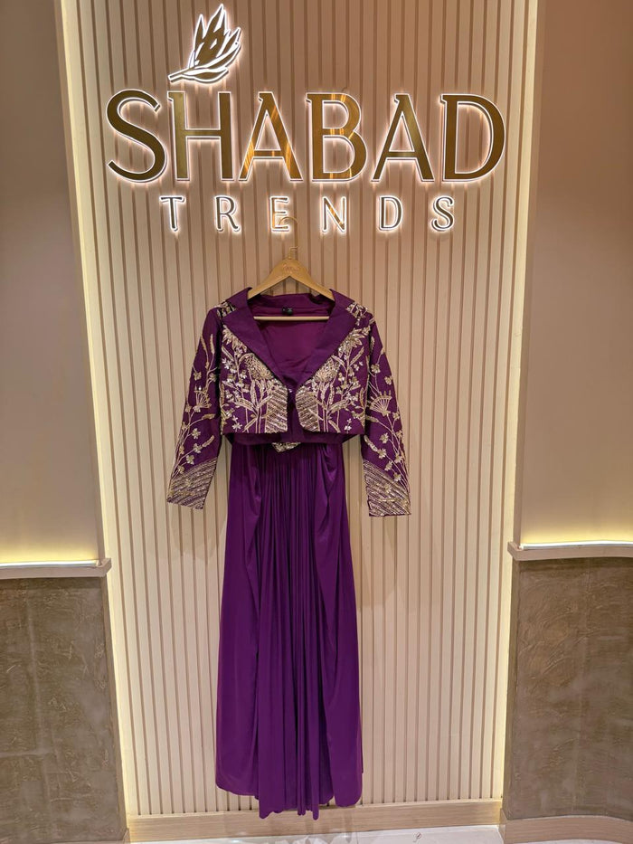 Elegant Handwork Short Jacket Set with Draped Skirt and Belt