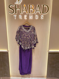 Short Kaftan with Handwork Pearl Detailing & Crepe Bottom –