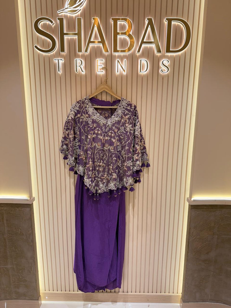 Short Kaftan with Handwork Pearl Detailing & Crepe Bottom –