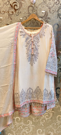 Elegant Chinon Ensemble with Mirror, Zarkan, Swarovski, and Thread Aari Embroidery