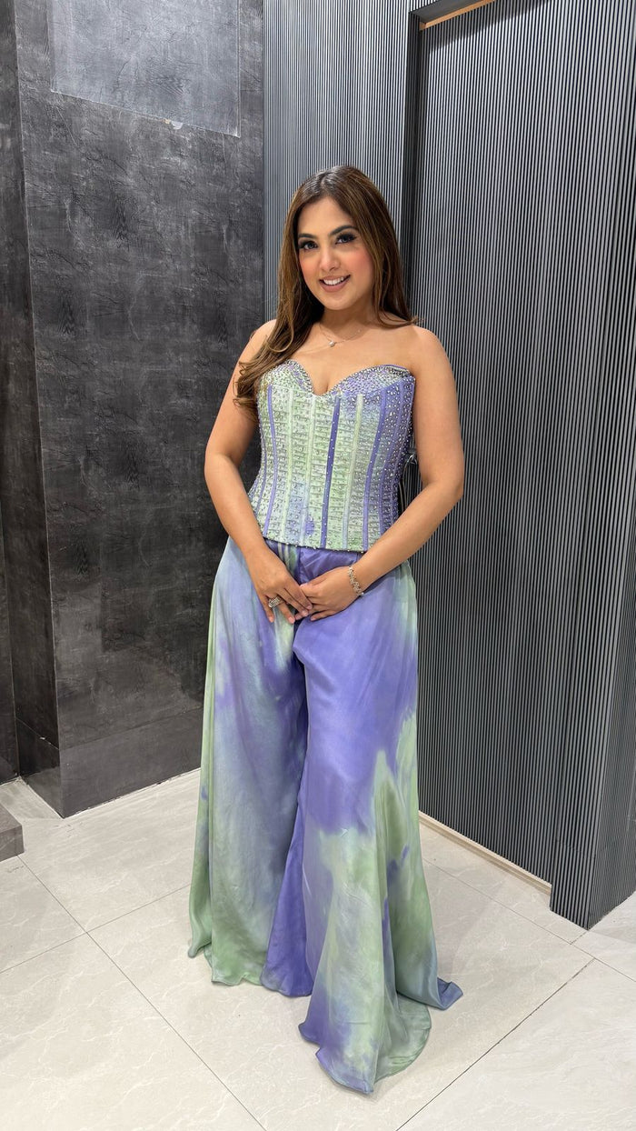 Hand-Embroidered Blouse with Digital Print Bottom