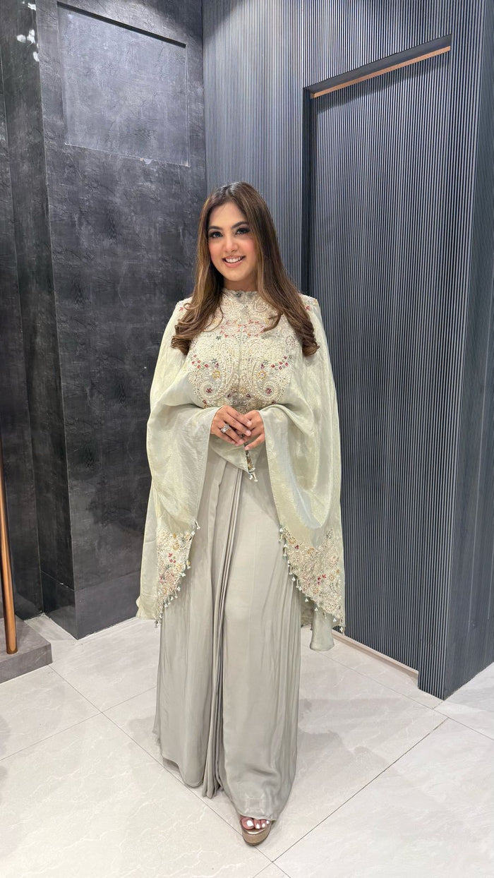 Shimmer Handwork Cape with Skirt