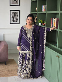 Dori Work Suit with Hand-Embellished Nalki, Cutdana, Pearls & Sequin Detailing