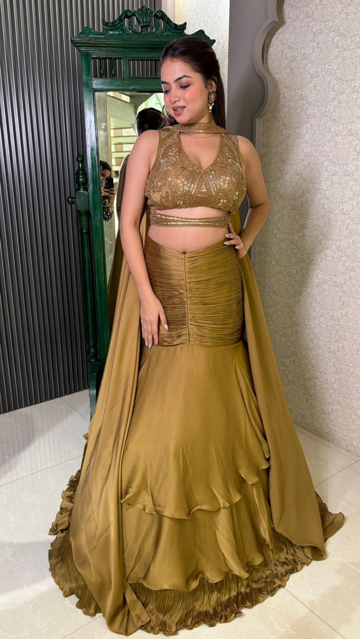 Satin lehenga Handwork Blouse