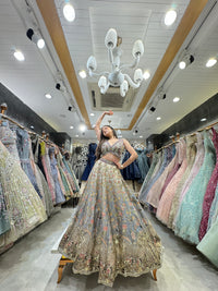 Grey Silk Lehenga with Intricate Embroidery