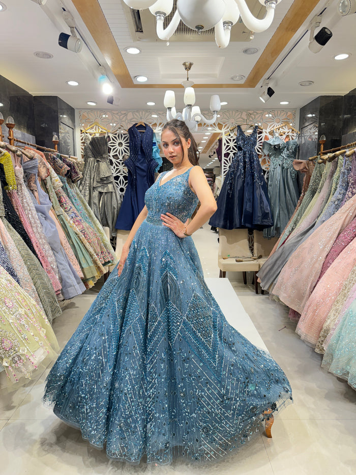 Exclusive Cocktail Gown with Handwork & Cut Dana