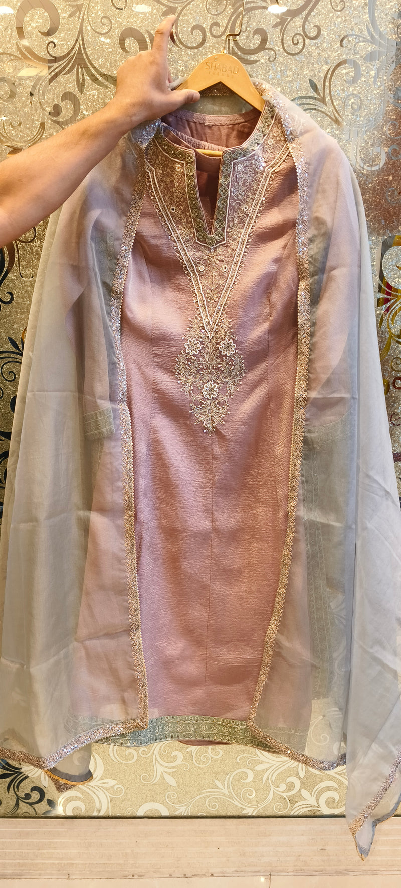 Ethereal Tissue Shimmer Suit – Elegant Festive Ensemble